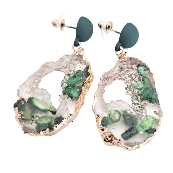 💖 2/$30 Womens Gold hoop green clear drop statement Cocktail party Earrings - Picture 11 of 13